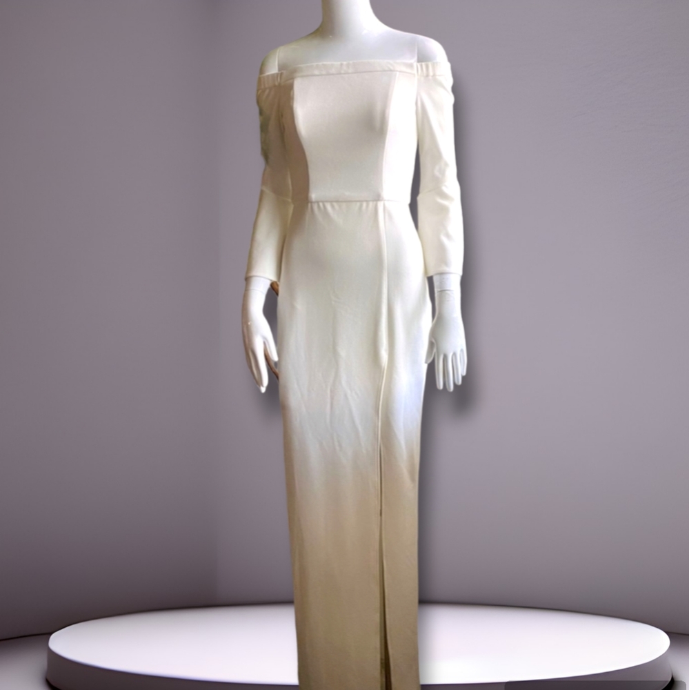 ABS Ivory Off the Shoulder Bell Sleeve Maxi Dress Gown Wedding Reception Bridal